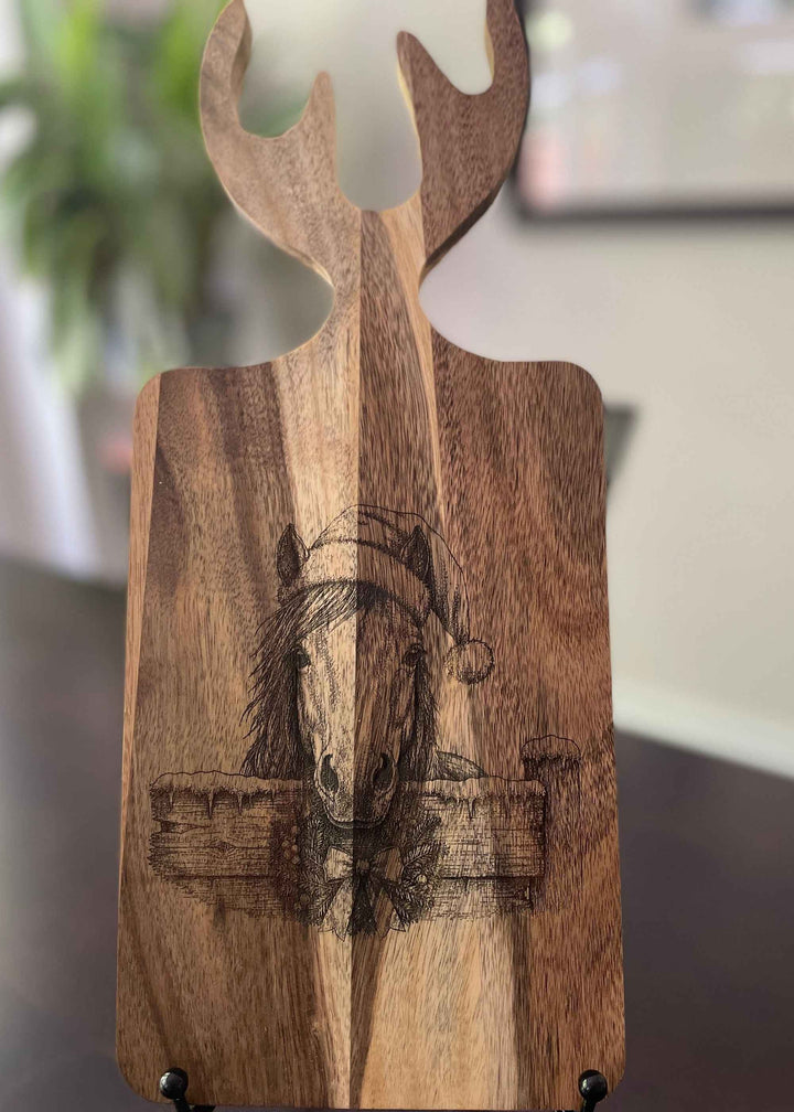 Rustic Antler Acacia Christmas Serving Board