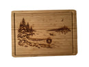 Christmas Canoe bamboo serving board on white background, alternate angle.