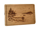 Christmas Canoe bamboo serving board on white background, straight-on view.