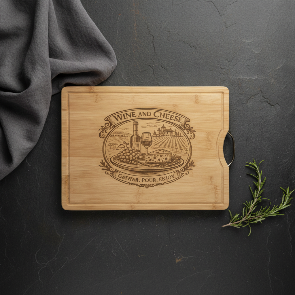 Bamboo Engraved Classic Serving Board - Wine and Cheese