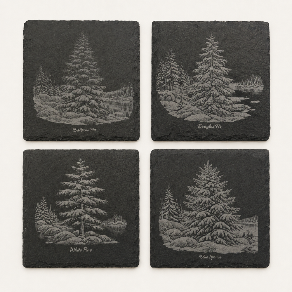 Canadian Trees slate coaster set