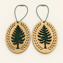 Front and back of a gold and green layered wood evergreen Christmas ornament