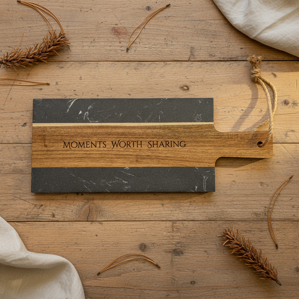 Personalized Marble & Acacia Charcuterie Serving Board