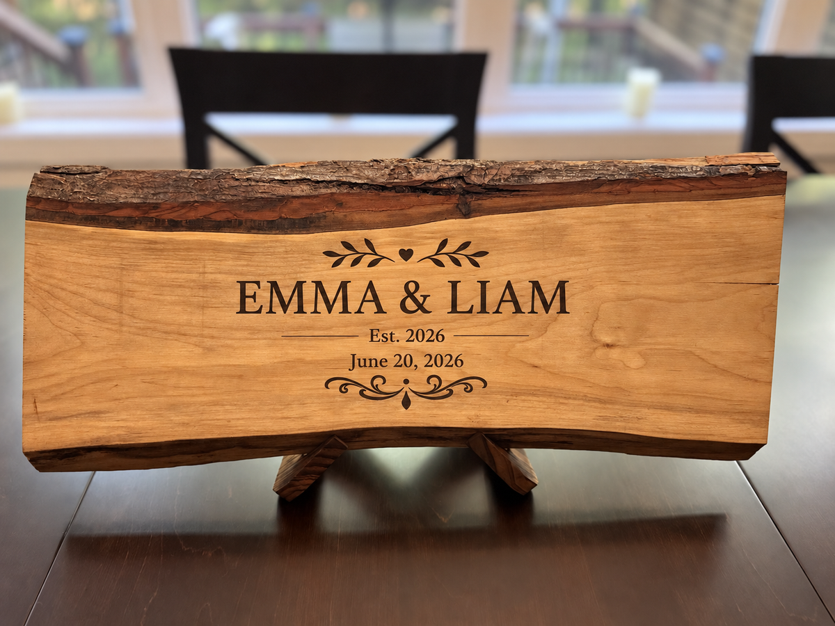 Personalized Wedding Gift Cutting Board – Custom Engraved Live Edge
