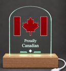 Proudly Canadian acrylic LED display with clear illuminated edges and included white USB cable