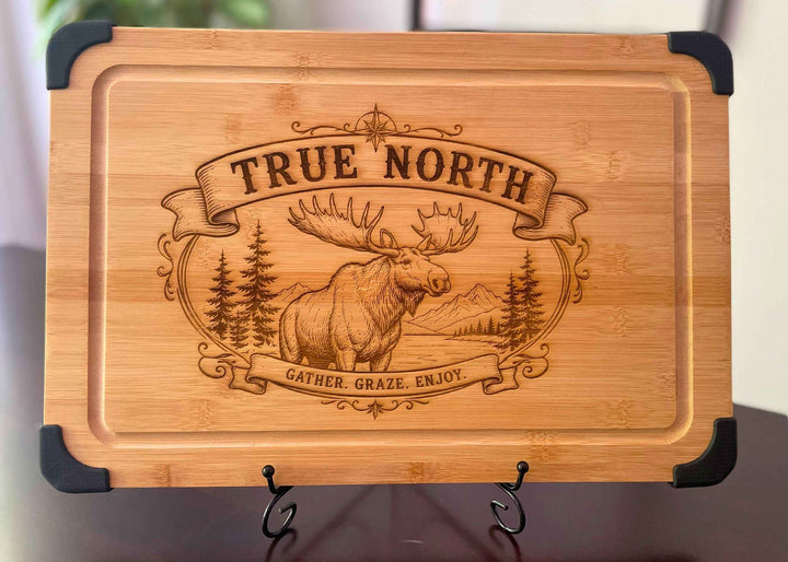 True North Moose engraved bamboo serving board